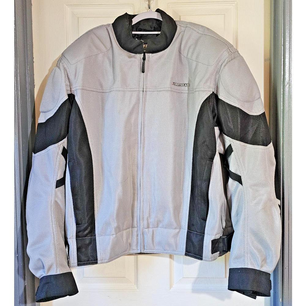 Firstgear Mesh Motorcycle Jacket Mens Medium Gray Black Armored Riding Coat